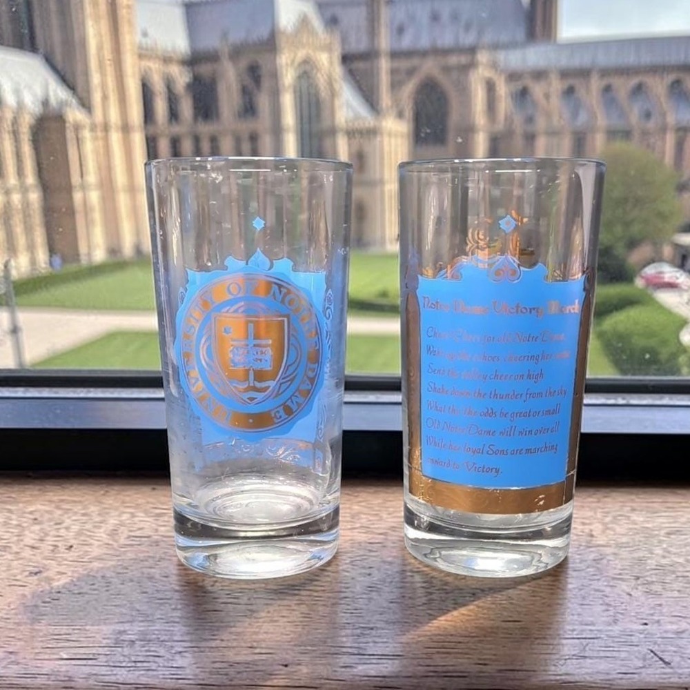 Notre Dame Souvenir Tumblers, Set of 2, Victory March Lyrics Design, Glassware